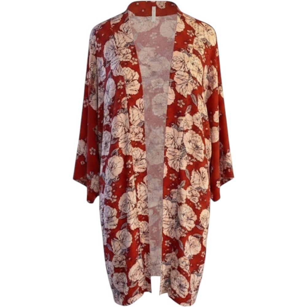 Knox Rose Red Floral Kimono Dress Cover Up Long‎ Top XS/S New 2017